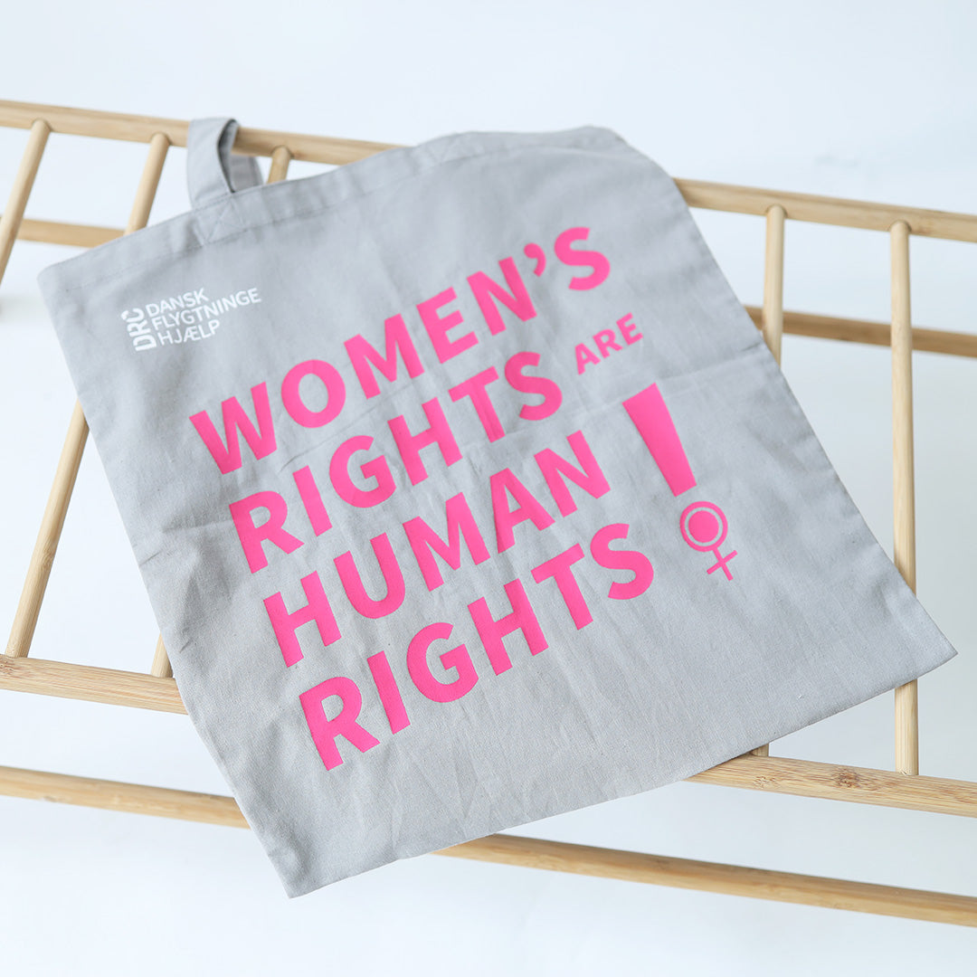 Women's Rights are Human Rights tote bag grey/pink